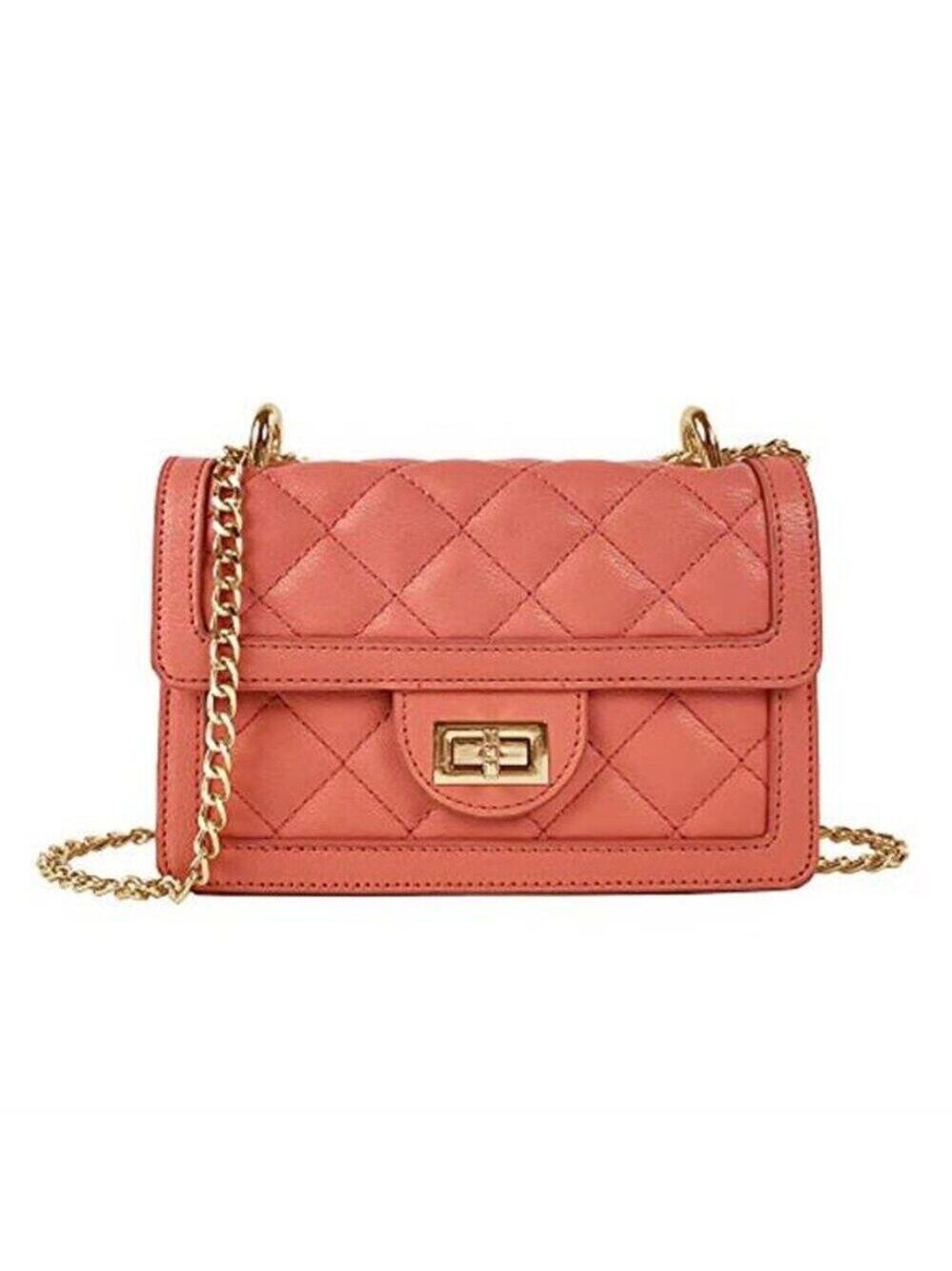 Small Quilted Coral Vegan Leather Crossbody Bag Mini Shoulder Bag Purse
